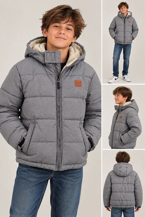 London Fog Supply Co Other - London Fog Supply Boys L 14-16 Gray Sherpa Lined Hooded Puffer Winter Jacket